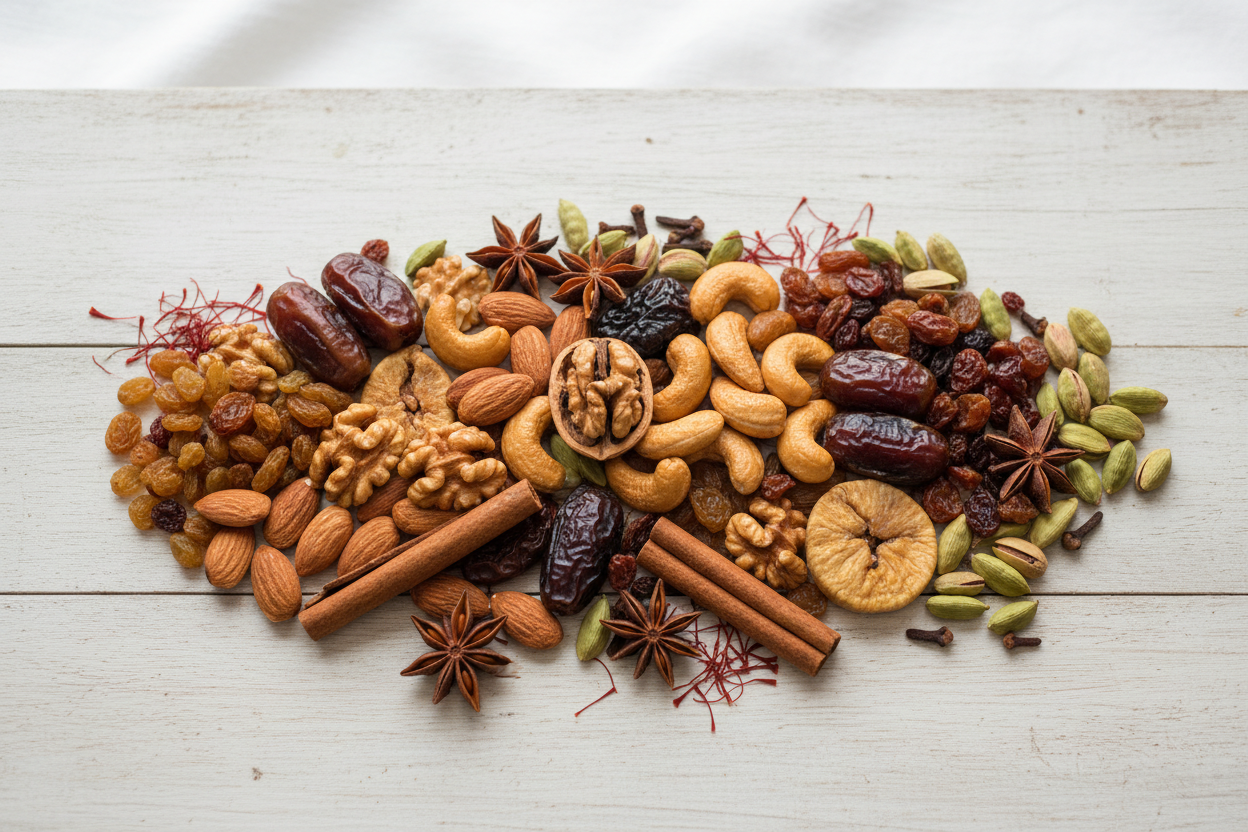 dry fruits and spices for header image